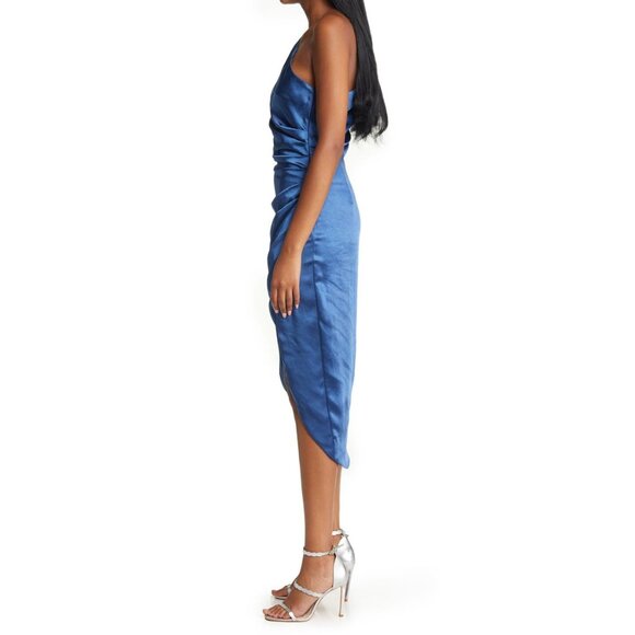 🆕ELLIATT Cassini One-Shoulder Satin Dress Blue Small 4 - Picture 3 of 14
